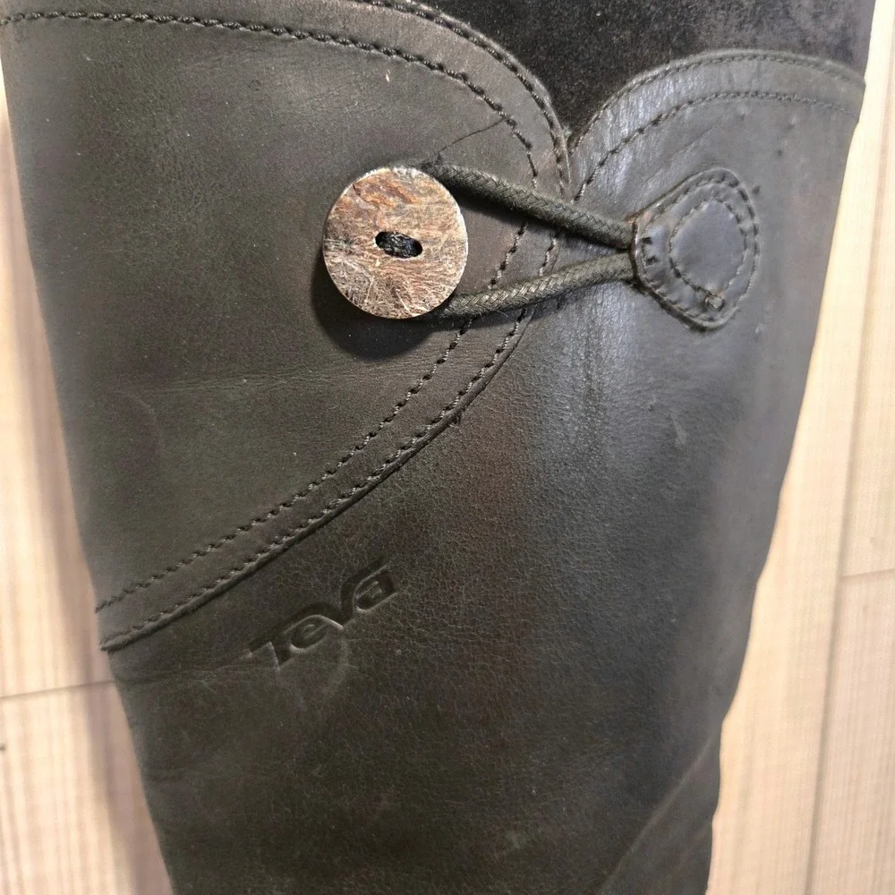 Teva Jade Cove Black Leather Tall Side‎ Zip Boots Women's Size 7